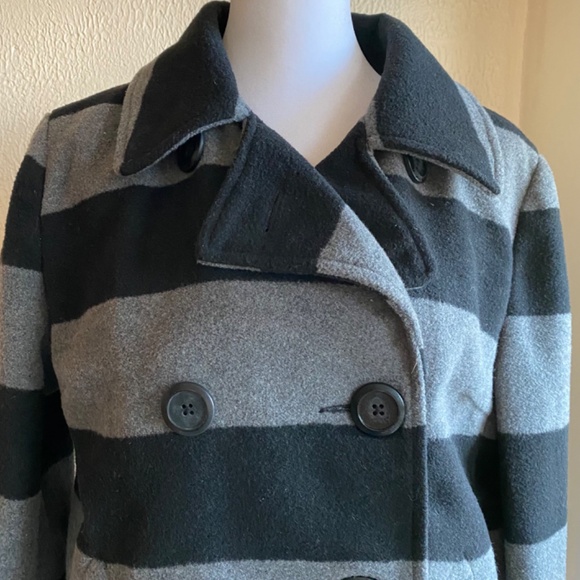 Jack gray and black striped pea coat size M - Picture 2 of 14